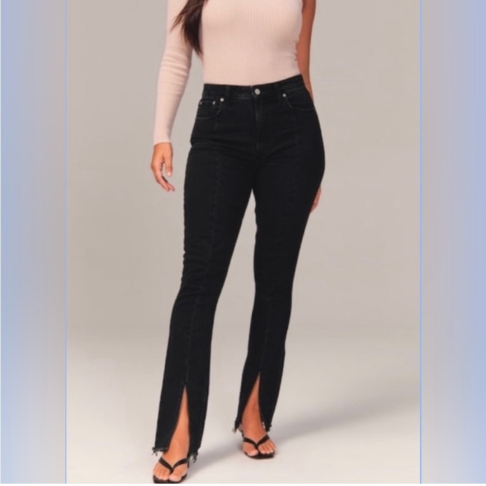 Abercrombie Curve Love high rise front slit jeans in black